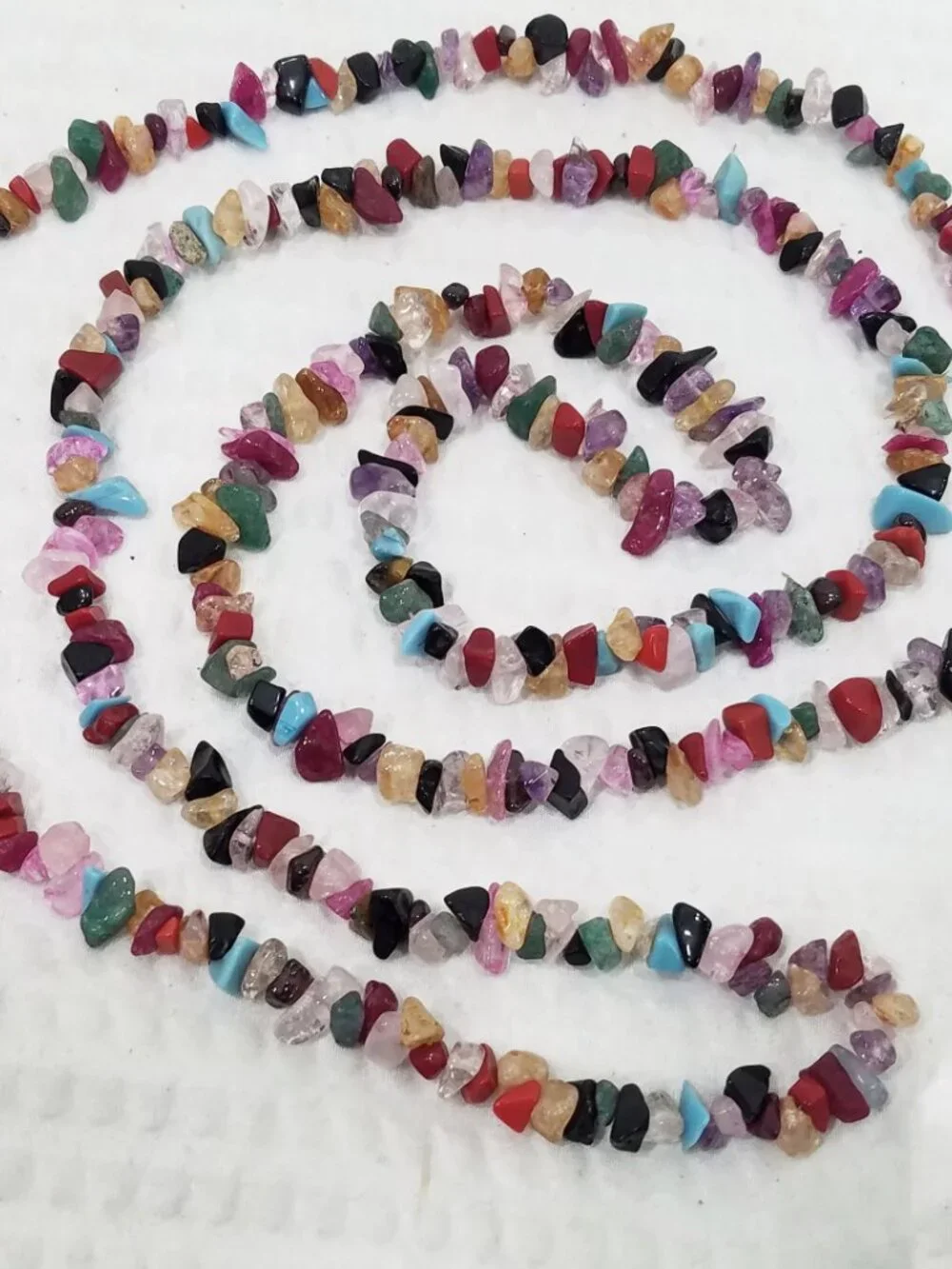Multicolor Turquoise Onyx Jasper Quartz Gemstone Chip Continuous Loop Necklace